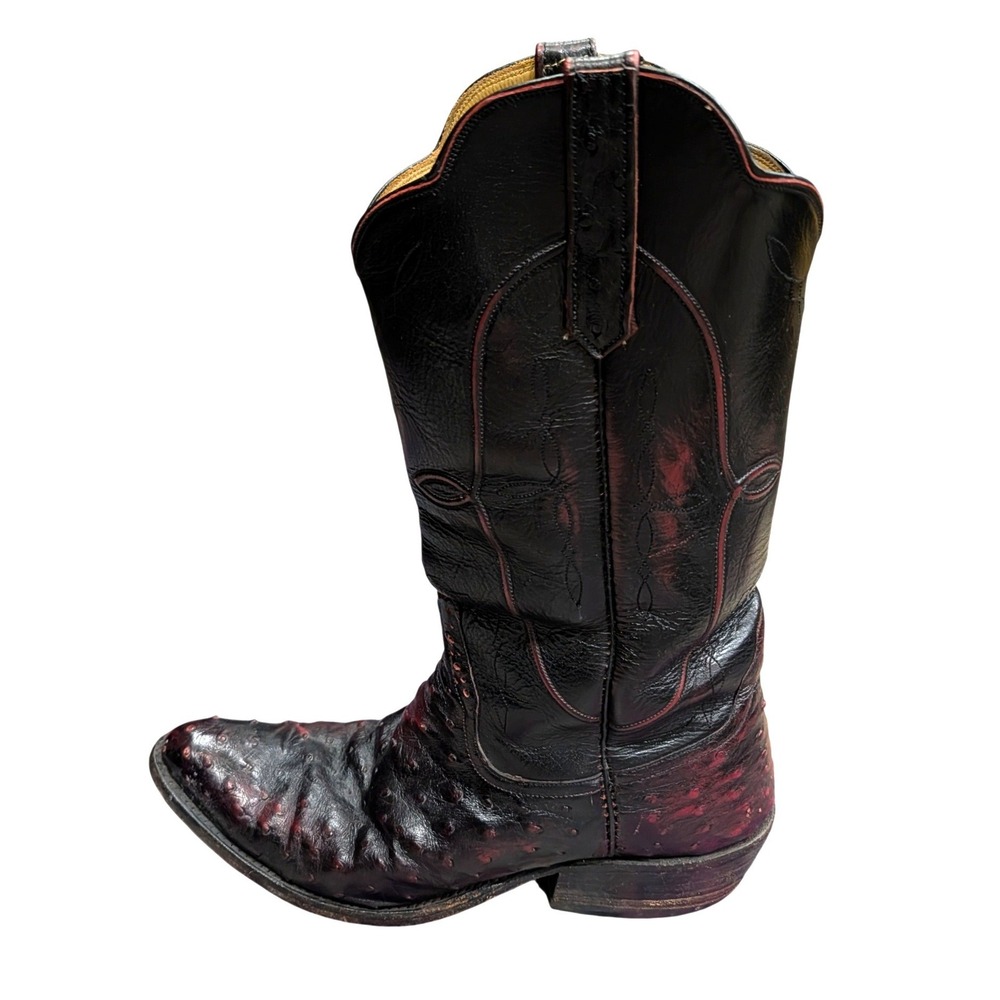 Rios of‎ Mercedes Men's Vintage Full Quill Ostrich Cowboy Boots Black Cherry- 9